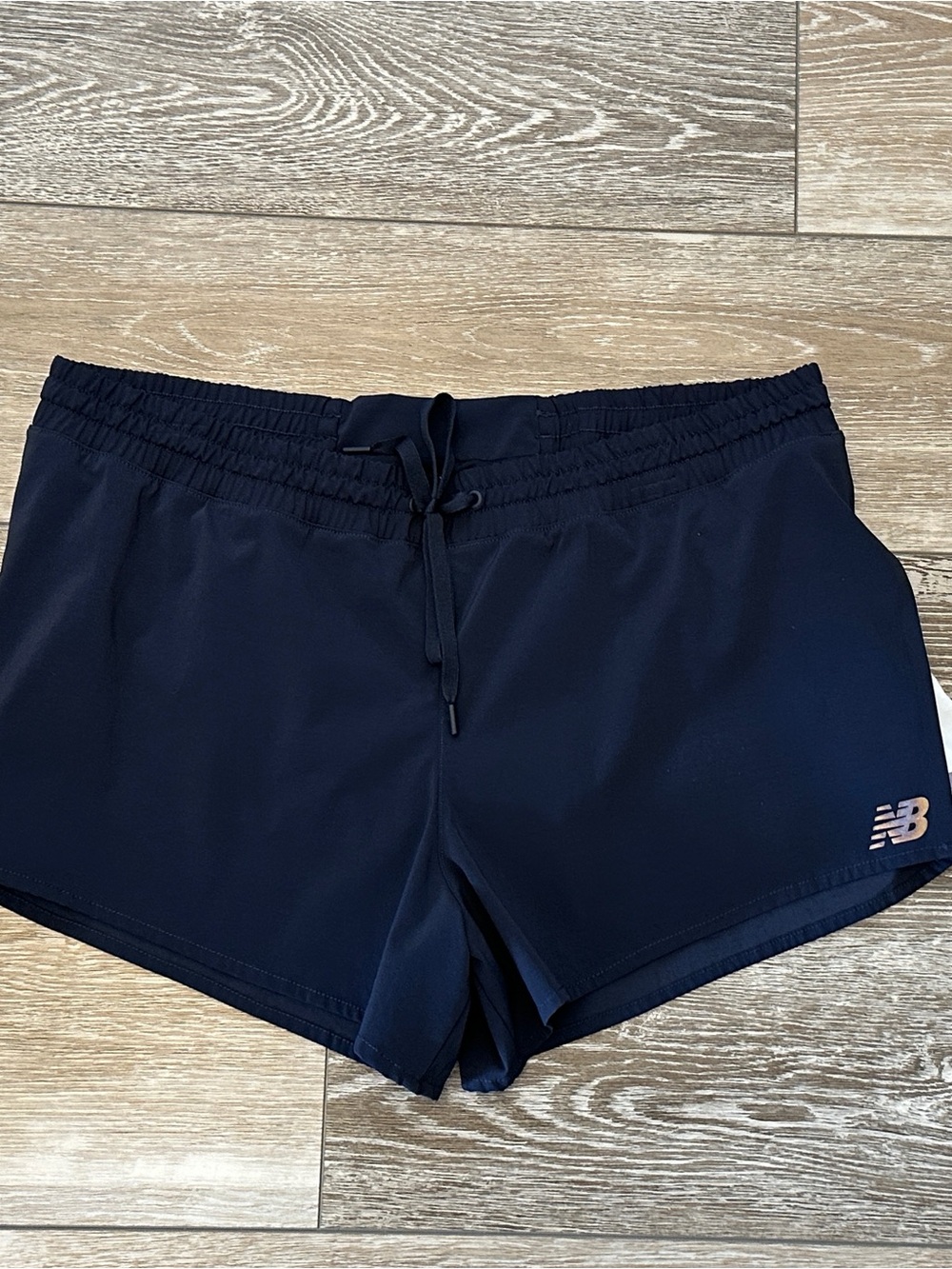 New Balance Sz L Athletic Shorts NB Dry Navy Blue White Trim Built in Panty